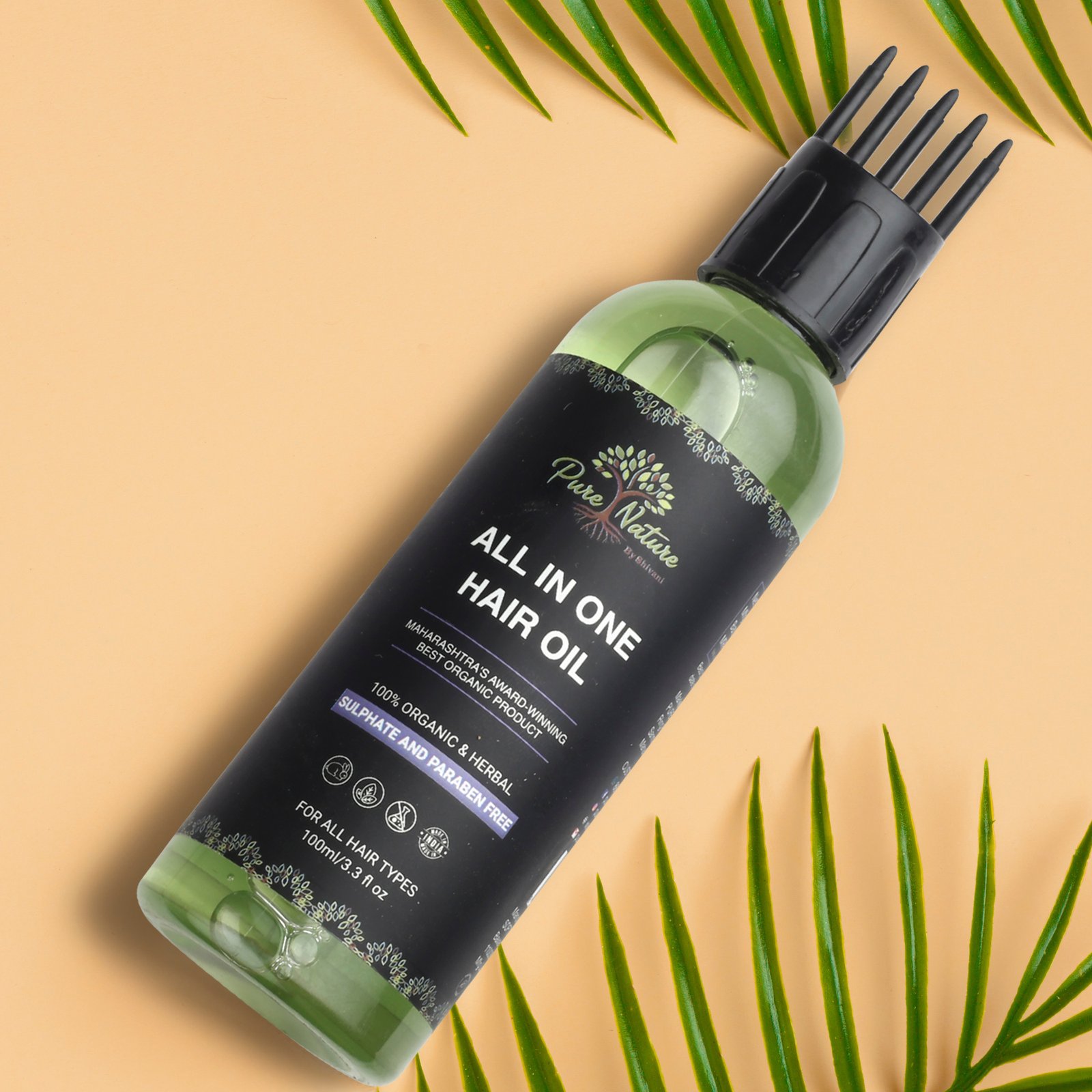 White cosmetic bottle container with palm leaf and white cap on pink paper background. Natural organic beauty product concept, minimalist summer style